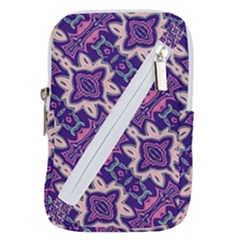 Amethyst And Pink Checkered Stripes Belt Pouch Bag (large) by SpinnyChairDesigns