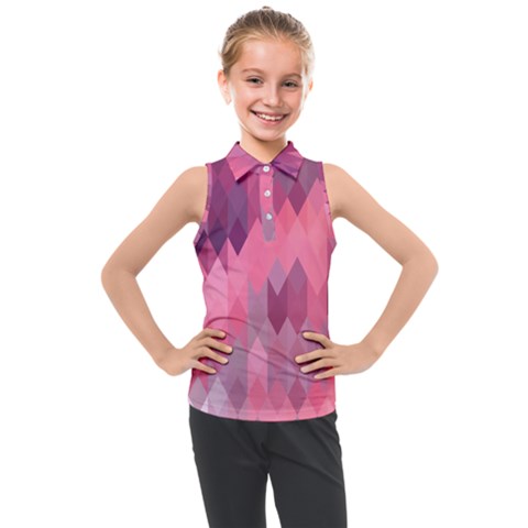 Pink Purple Diamond Pattern Kids  Sleeveless Polo Tee by SpinnyChairDesigns