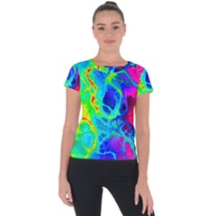 Abstract Art Tie Dye Rainbow Short Sleeve Sports Top  by SpinnyChairDesigns