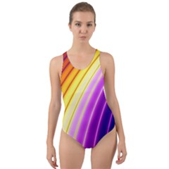 Sporty Stripes Swoosh Purple Gold Red Cut-out Back One Piece Swimsuit