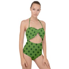 Green Four Leaf Clover Pattern Scallop Top Cut Out Swimsuit by SpinnyChairDesigns