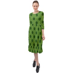 Green Four Leaf Clover Pattern Ruffle End Midi Chiffon Dress by SpinnyChairDesigns