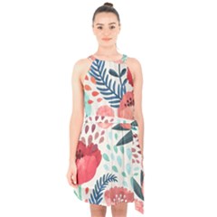 Floral  Halter Collar Waist Tie Chiffon Dress by Sobalvarro