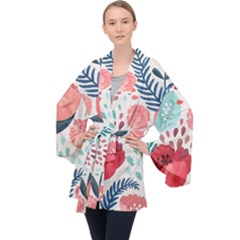 Floral  Long Sleeve Velvet Kimono  by Sobalvarro