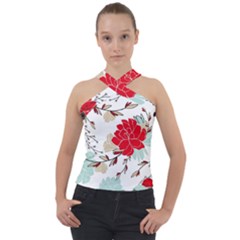 Floral Pattern  Cross Neck Velour Top by Sobalvarro