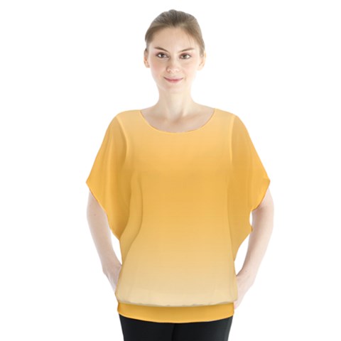 Saffron Yellow And Cream Gradient Ombre Color Batwing Chiffon Blouse by SpinnyChairDesigns
