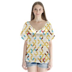 Tekstura-seamless-retro-pattern V-neck Flutter Sleeve Top by Sobalvarro