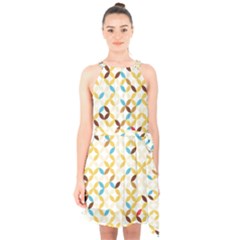 Tekstura-seamless-retro-pattern Halter Collar Waist Tie Chiffon Dress by Sobalvarro
