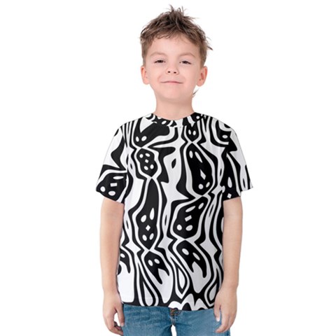Black And White Abstract Stripe Pattern Kids  Cotton Tee by SpinnyChairDesigns
