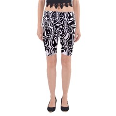 Black And White Abstract Stripe Pattern Yoga Cropped Leggings by SpinnyChairDesigns