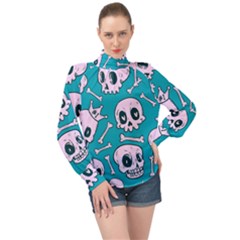 Skull High Neck Long Sleeve Chiffon Top by Sobalvarro