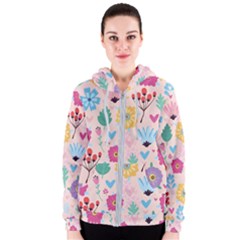 Tekstura-fon-tsvety-berries-flowers-pattern-seamless Women s Zipper Hoodie by Sobalvarro