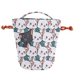 Seamless-cute-cat-pattern-vector Drawstring Bucket Bag by Sobalvarro