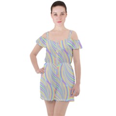 Pastel Color Stripes  Ruffle Cut Out Chiffon Playsuit by SpinnyChairDesigns