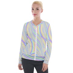 Pastel Color Stripes  Velour Zip Up Jacket by SpinnyChairDesigns