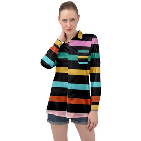Colorful Mime Black Stripes Long Sleeve Satin Shirt by tmsartbazaar