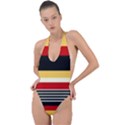 Contrast Yellow With Red Backless Halter One Piece Swimsuit View1