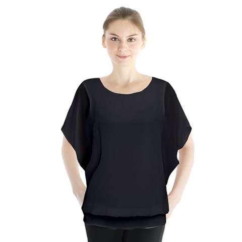 True Black Solid Color Batwing Chiffon Blouse by SpinnyChairDesigns