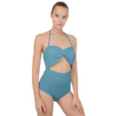 True Cadet Blue Teal Color Scallop Top Cut Out Swimsuit by SpinnyChairDesigns