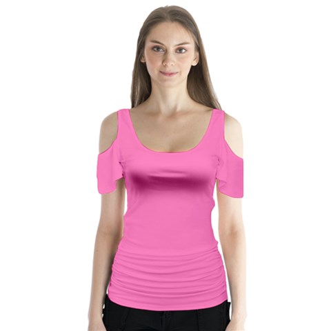 Hot Hollywood Pink Color Butterfly Sleeve Cutout Tee  by SpinnyChairDesigns