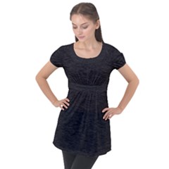 Black Color Texture Puff Sleeve Tunic Top by SpinnyChairDesigns