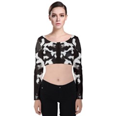 Rorschach Ink Blot Pattern Velvet Long Sleeve Crop Top by SpinnyChairDesigns