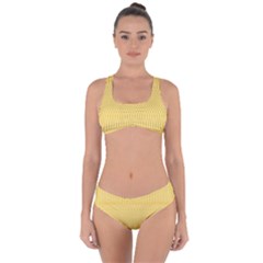 Saffron Yellow Color Stripes Criss Cross Bikini Set by SpinnyChairDesigns