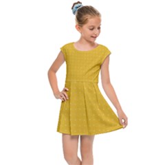 Saffron Yellow Color Polka Dots Kids  Cap Sleeve Dress by SpinnyChairDesigns