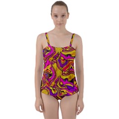 Colorful Boho Swirls Pattern Twist Front Tankini Set