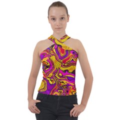 Colorful Boho Swirls Pattern Cross Neck Velour Top by SpinnyChairDesigns