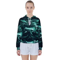 Biscay Green Black Abstract Art Women s Tie Up Sweat by SpinnyChairDesigns