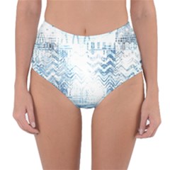 Boho Faded Blue Denim White Batik Reversible High-waist Bikini Bottoms by SpinnyChairDesigns