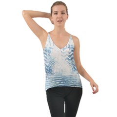Boho Faded Blue Denim White Batik Chiffon Cami