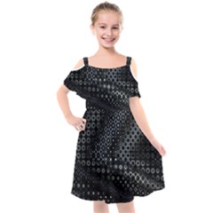 Black Abstract Pattern Kids  Cut Out Shoulders Chiffon Dress by SpinnyChairDesigns