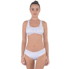 Boho White Wedding Pattern Criss Cross Bikini Set by SpinnyChairDesigns