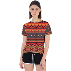Boho Orange Tribal Pattern Open Back Sport Tee by SpinnyChairDesigns