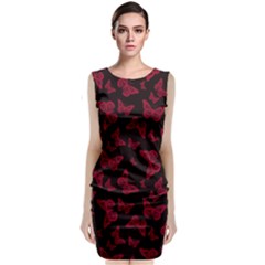 Red And Black Butterflies Sleeveless Velvet Midi Dress by SpinnyChairDesigns