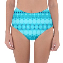 Boho Aqua Blue Reversible High-waist Bikini Bottoms by SpinnyChairDesigns