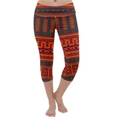 Boho Aztec Rust Orange Color Stripes Capri Yoga Leggings by SpinnyChairDesigns