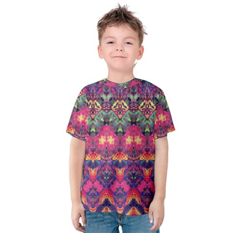 Boho Colorful Pattern Kids  Cotton Tee by SpinnyChairDesigns