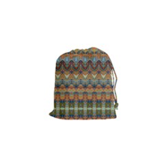Boho Earth Colors Pattern Drawstring Pouch (xs) by SpinnyChairDesigns