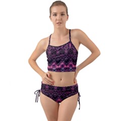 Boho Magenta Black Pattern Mini Tank Bikini Set by SpinnyChairDesigns