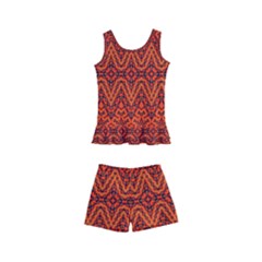 Boho Rust Orange Brown Pattern Kids  Boyleg Swimsuit by SpinnyChairDesigns