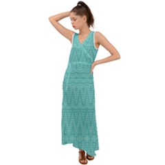 Boho Teal Pattern V-neck Chiffon Maxi Dress by SpinnyChairDesigns
