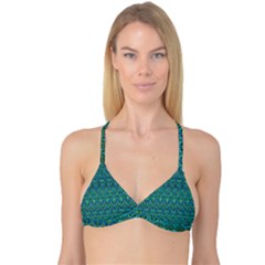 Boho Teal Green Blue Pattern Reversible Tri Bikini Top by SpinnyChairDesigns