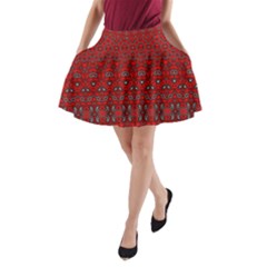 Boho Red Black Grey A-line Pocket Skirt by SpinnyChairDesigns
