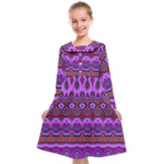Boho Magenta Pattern Kids  Midi Sailor Dress by SpinnyChairDesigns