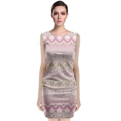 Boho Pastel Spring Floral Pink Sleeveless Velvet Midi Dress by SpinnyChairDesigns