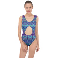Boho Purple Blue Teal Floral Center Cut Out Swimsuit by SpinnyChairDesigns