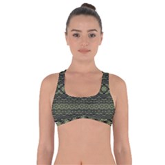Boho Sage Green Black Got No Strings Sports Bra by SpinnyChairDesigns